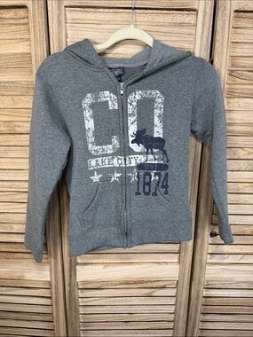 Salt Creek Kids Gray Full-Zip Hoodie with Graphic Moose Size M